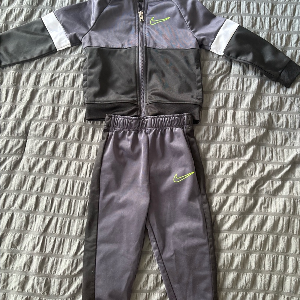 Gray and Black Tracksuit with Neon Green Accents